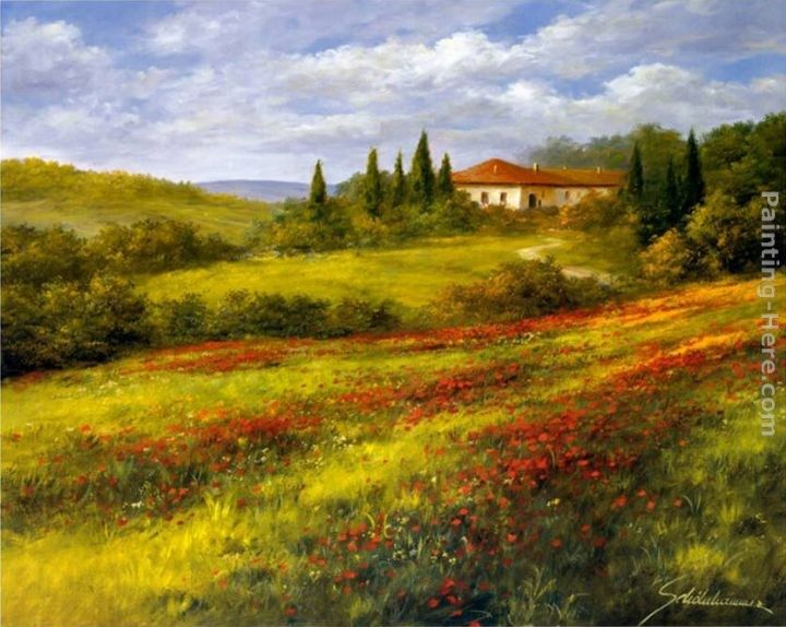 ... handmade reproduction of landscape with poppies i painting for sale