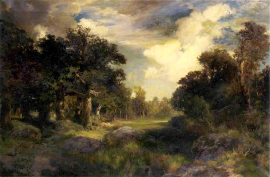 Dream-art Oil painting Thomas Moran View of East Hampton with cows by pond art 