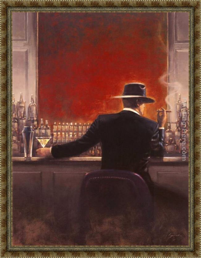 Framed Brent Lynch cigar bar painting