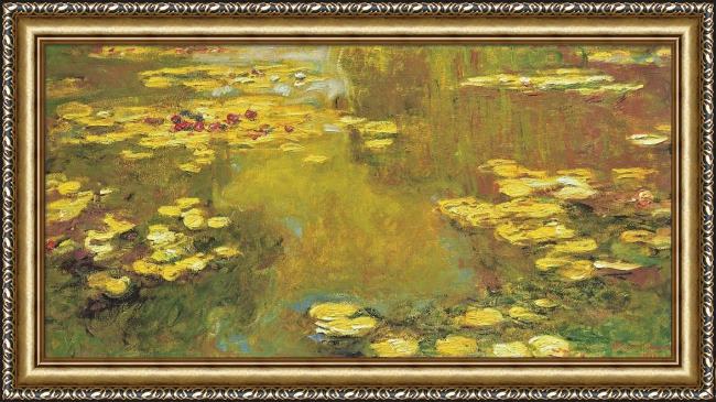 Framed Claude Monet pond of waterlilies painting
