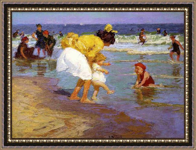 Framed Edward Henry Potthast at the seashore painting