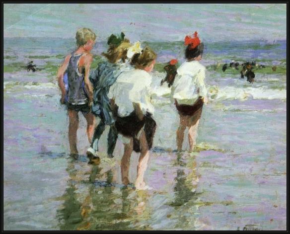 Framed Edward Henry Potthast summer day brighton beach painting