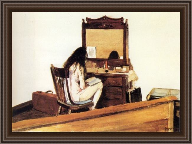 Framed Edward Hopper interior model reading painting