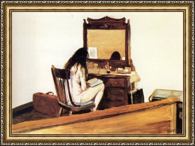 Framed Edward Hopper interior model reading painting
