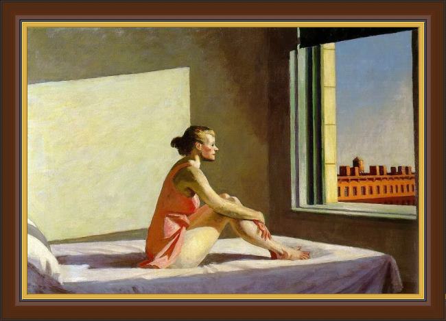 Framed Edward Hopper morning sun painting