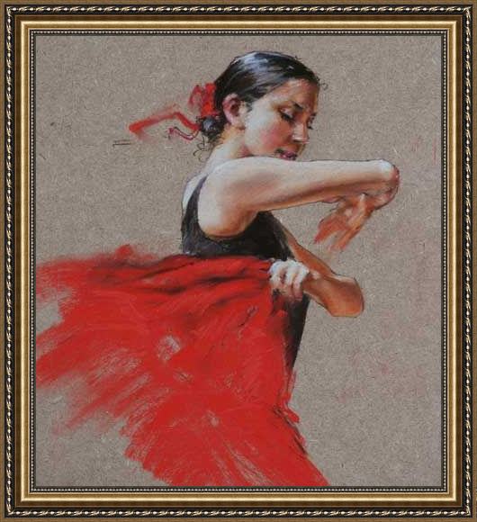 Framed Flamenco Dancer flamenco in red painting