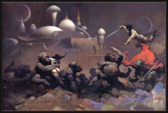Framed Frank Frazetta john carter and the savage apes of mars painting
