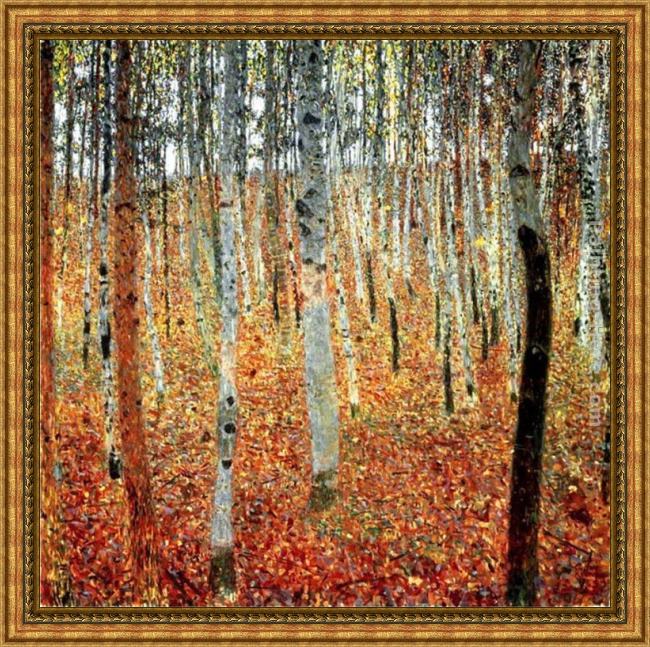Framed Gustav Klimt forest of beech trees painting