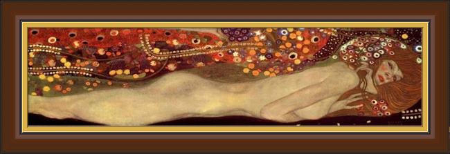 Framed Gustav Klimt sea serpents iii painting