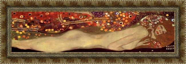 Framed Gustav Klimt sea serpents iii painting