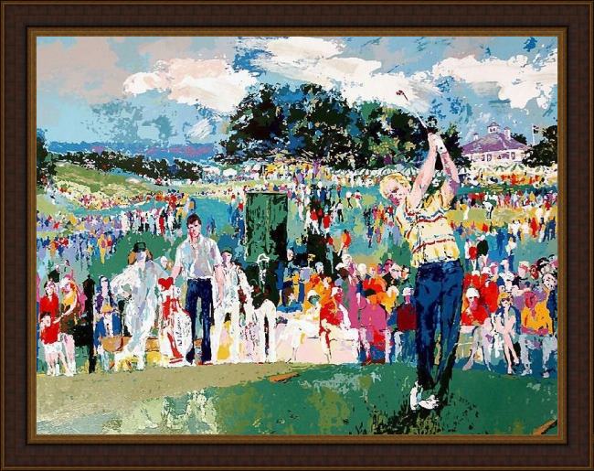 Framed Leroy Neiman april at augusta painting