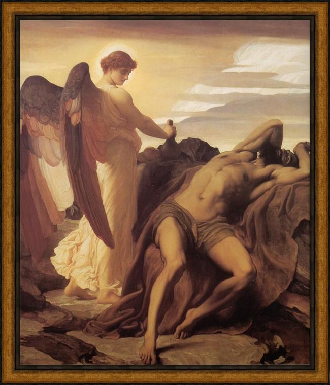 Framed Lord Frederick Leighton elijah in the wilderness painting
