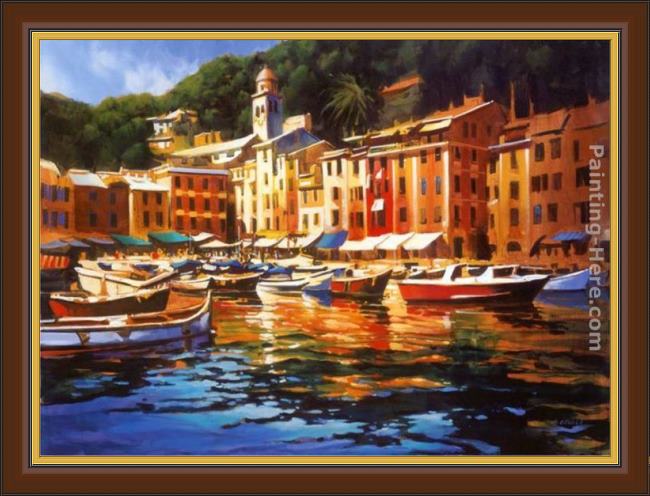 Framed Michael O'Toole portofino colors painting