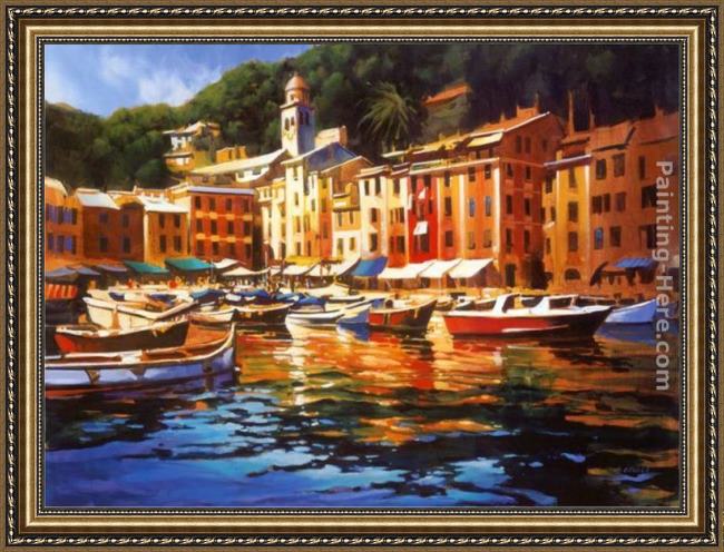 Framed Michael O'Toole portofino colors painting