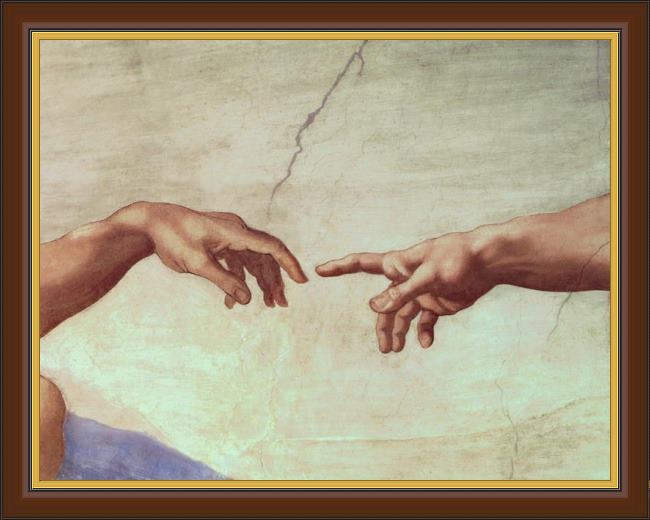 Framed Michelangelo Buonarroti the creation of adam hand painting
