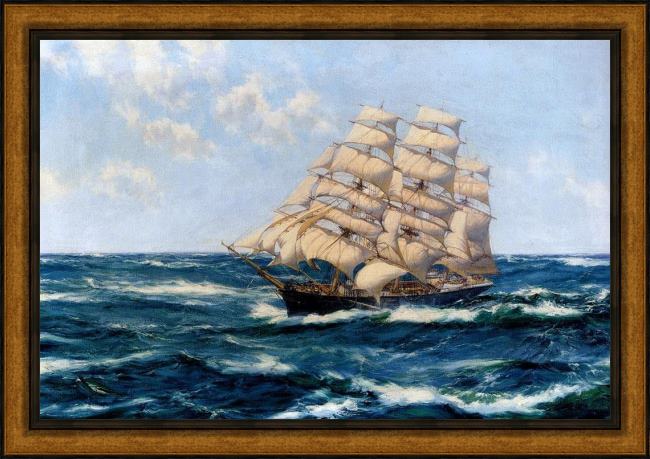 Framed Montague Dawson broad horizons painting
