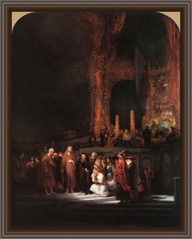 Framed Rembrandt christ and the woman taken in adultery painting