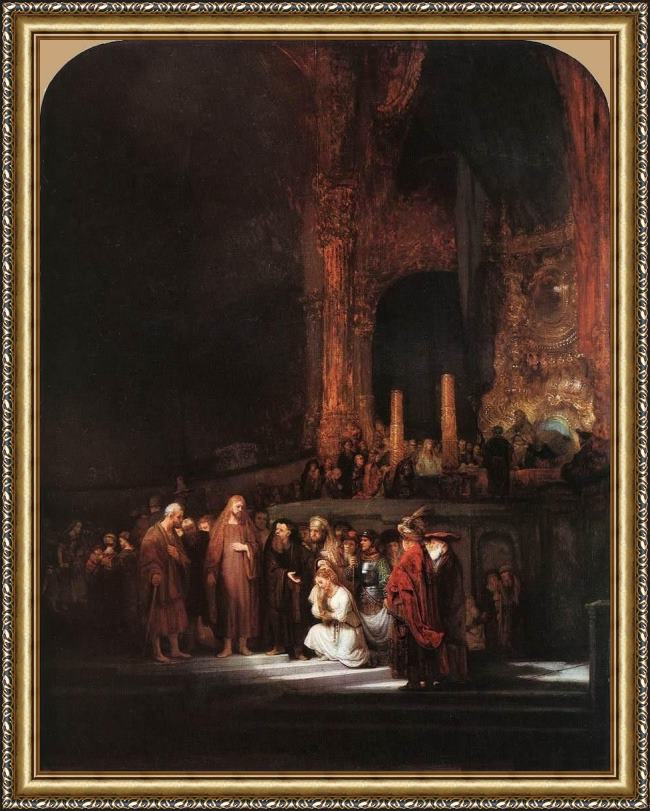 Framed Rembrandt christ and the woman taken in adultery painting