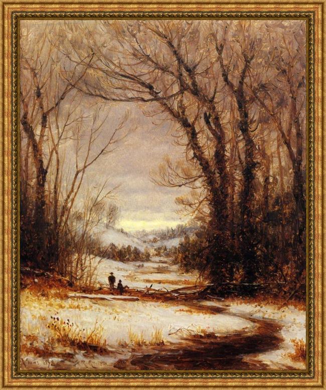 Framed Sanford Robinson Gifford a winter walk painting