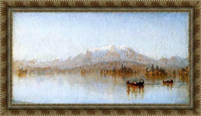 Framed Sanford Robinson Gifford mount katahdin from lake millinocket painting