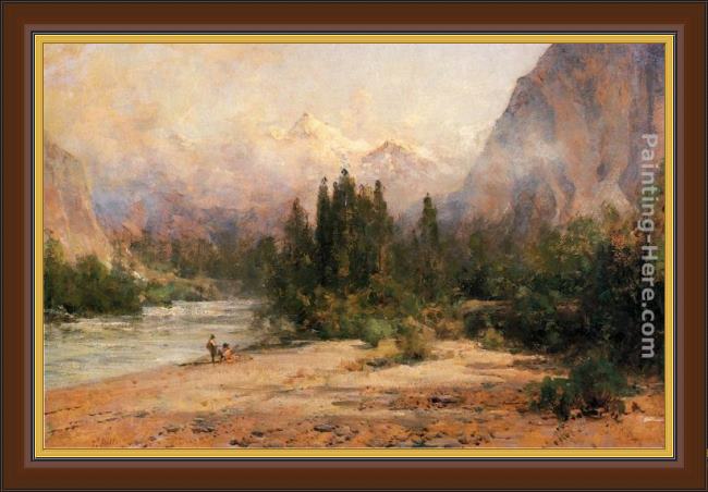 Framed Thomas Hill bow river gap at banff, on canadian pacific railroad painting