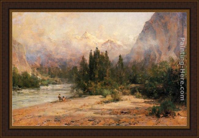Framed Thomas Hill bow river gap at banff, on canadian pacific railroad painting
