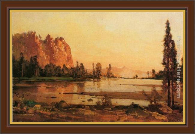 Framed Thomas Hill crescent lake painting