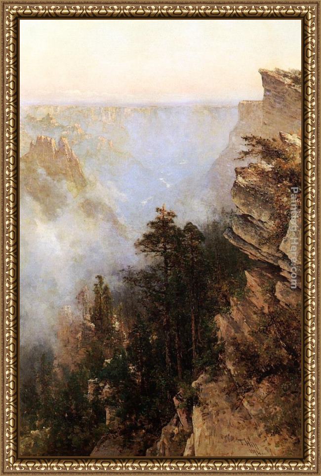 Framed Thomas Hill yosemite canyon painting