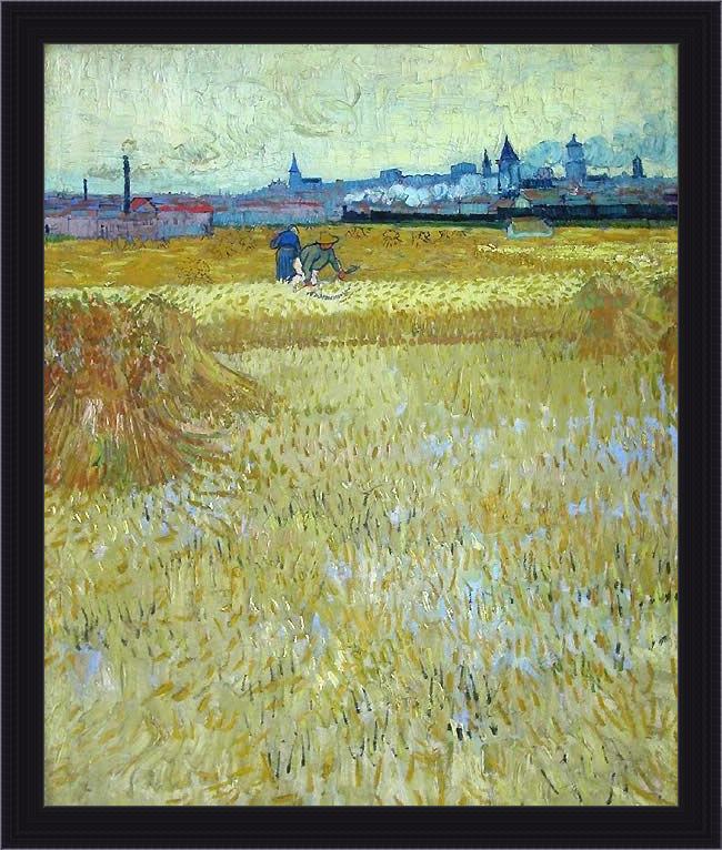 Framed Vincent van Gogh les moissonneurs 1888 painting
