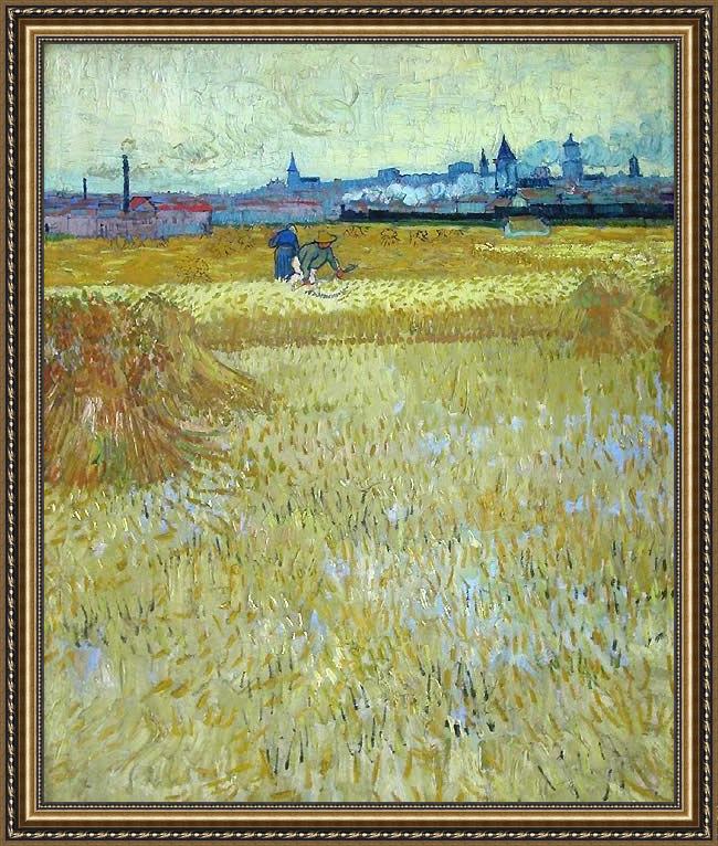 Framed Vincent van Gogh les moissonneurs 1888 painting