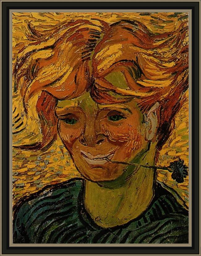 Framed Vincent van Gogh young man with a corflower painting