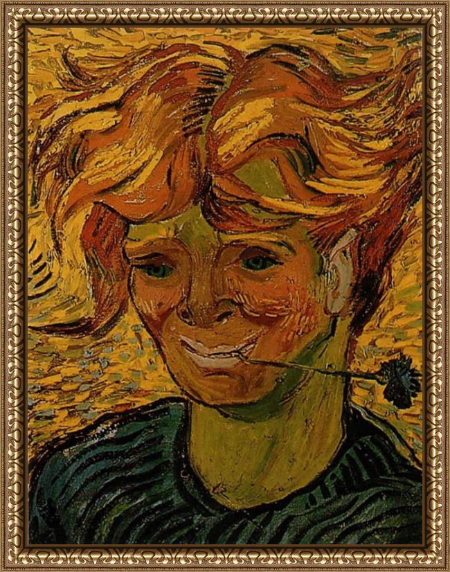 Framed Vincent van Gogh young man with a corflower painting