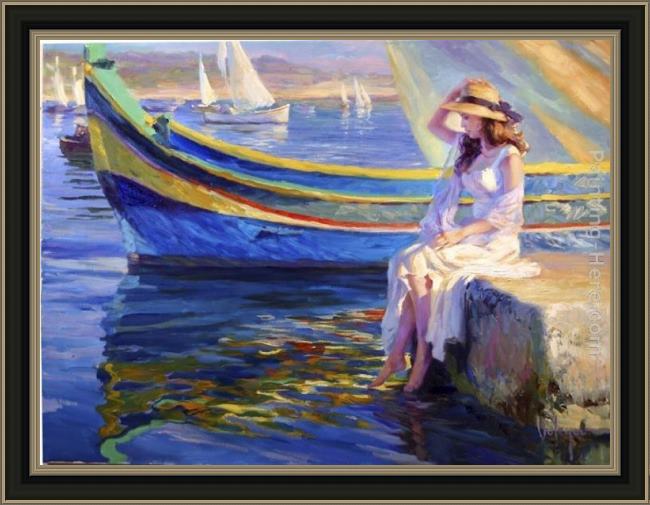 Framed Vladimir Volegov malta waterfront painting