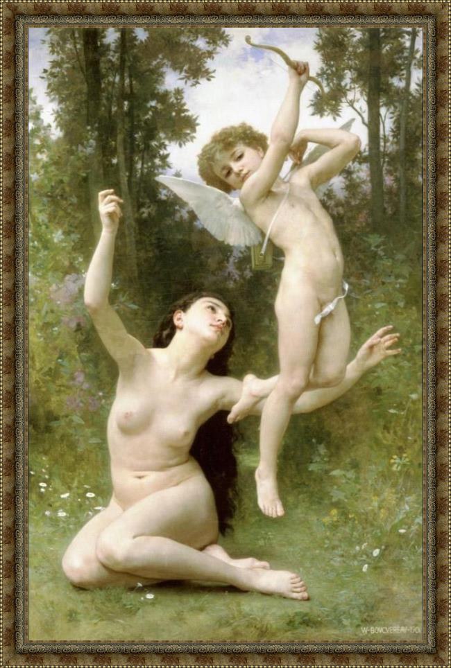 Framed William Bouguereau love takes flight painting