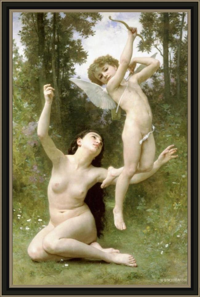 Framed William Bouguereau love takes flight painting