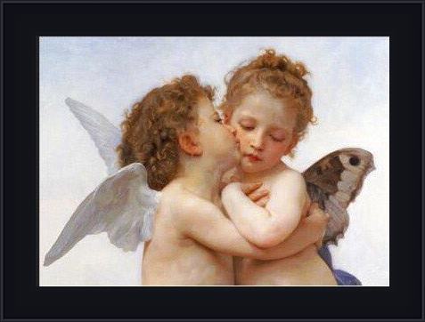 Framed William Bouguereau the first kiss painting