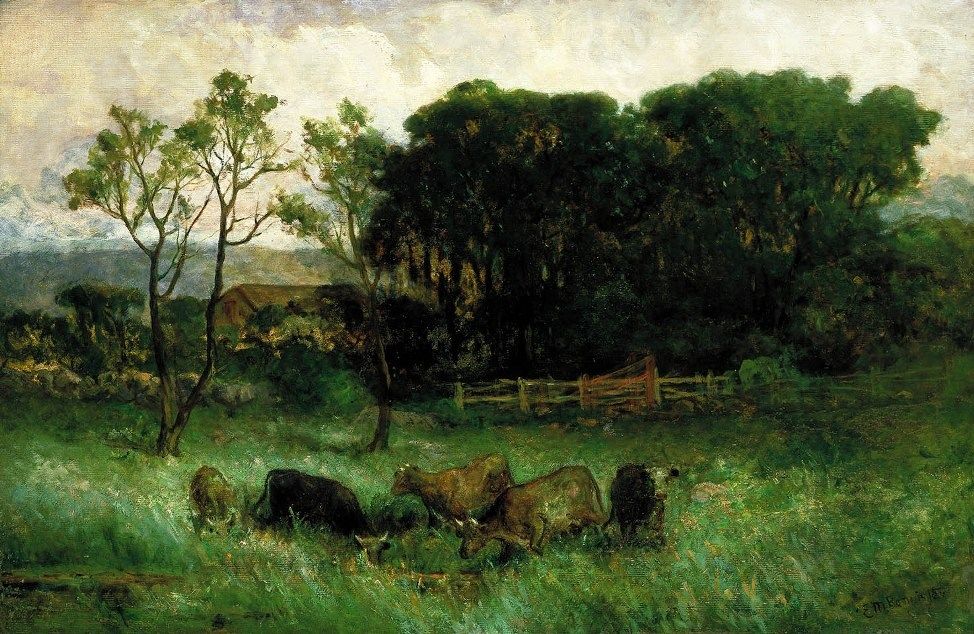 Edward Mitchell Bannister five cows in pasture Painting ...