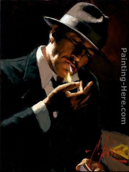 Fabian Perez Man Lighting A Cigarette Painting - iPaintingsforsale.com