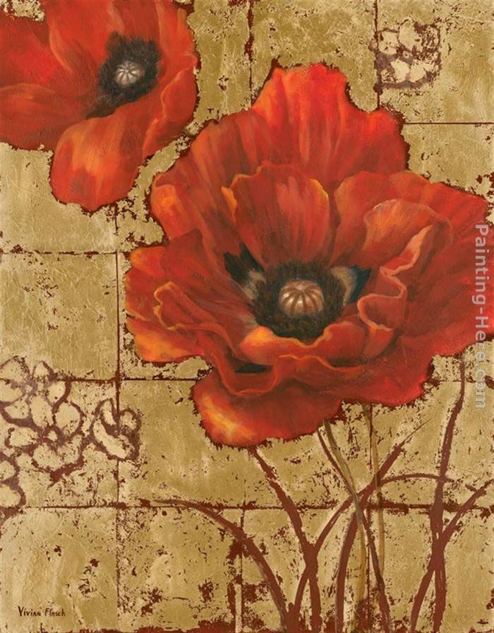 Vivian Flasch Poppies on Gold II Painting - iPaintingsforsale.com