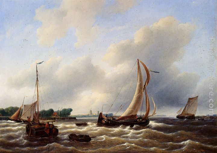 Petrus Jan Schotel Sailing Vessels On The Zuiderzee Painting ...