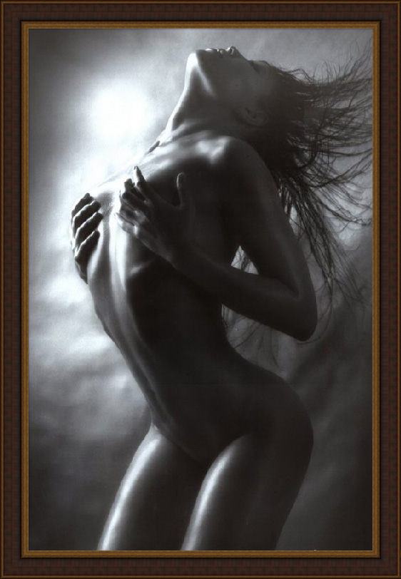 Framed 2010 black and white nude painting