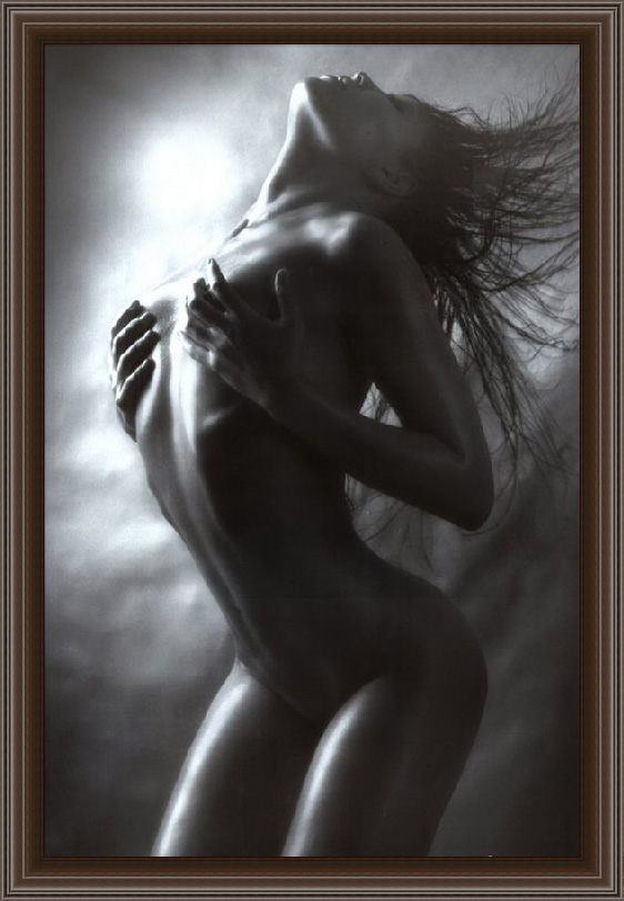 Framed 2010 black and white nude painting