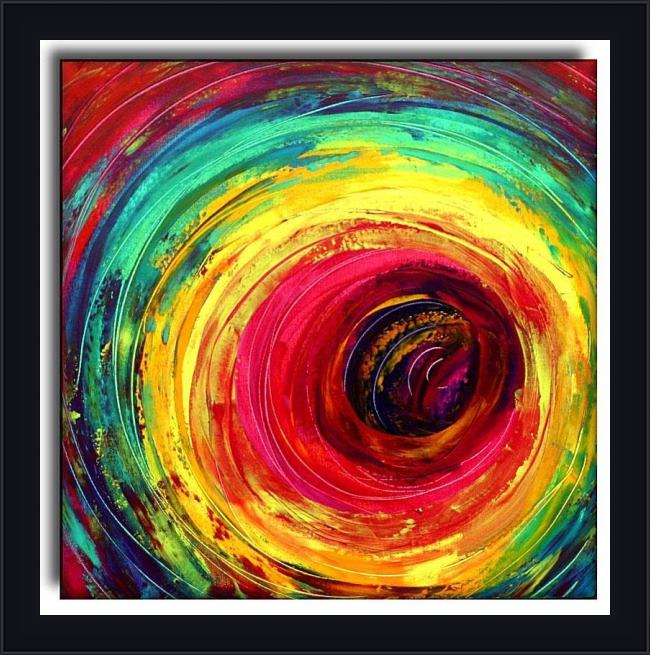 Framed 2010 colorful dance circle painting