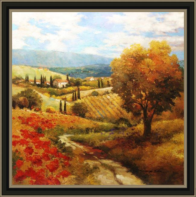 Framed 2010 dordogne vineyard painting