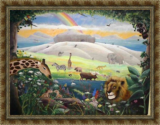 Framed 2010 noah's ark mural painting