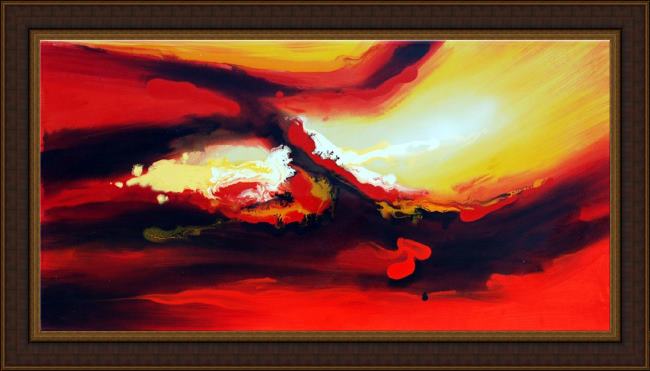 Framed 2010 red hot fire painting