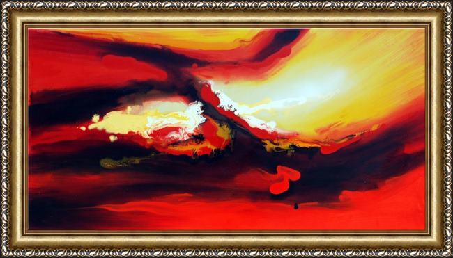 Framed 2010 red hot fire painting