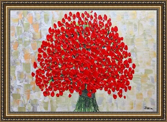 Framed 2010 red poppies textured painting