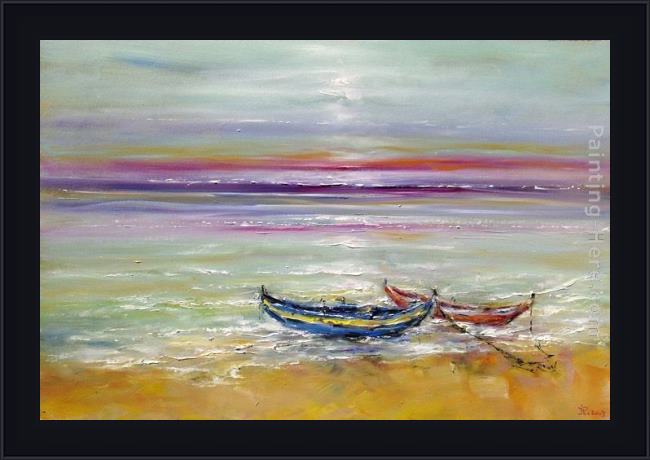 Framed 2011 boats at the black sea painting