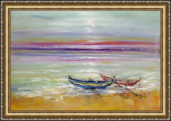 Framed 2011 boats at the black sea painting
